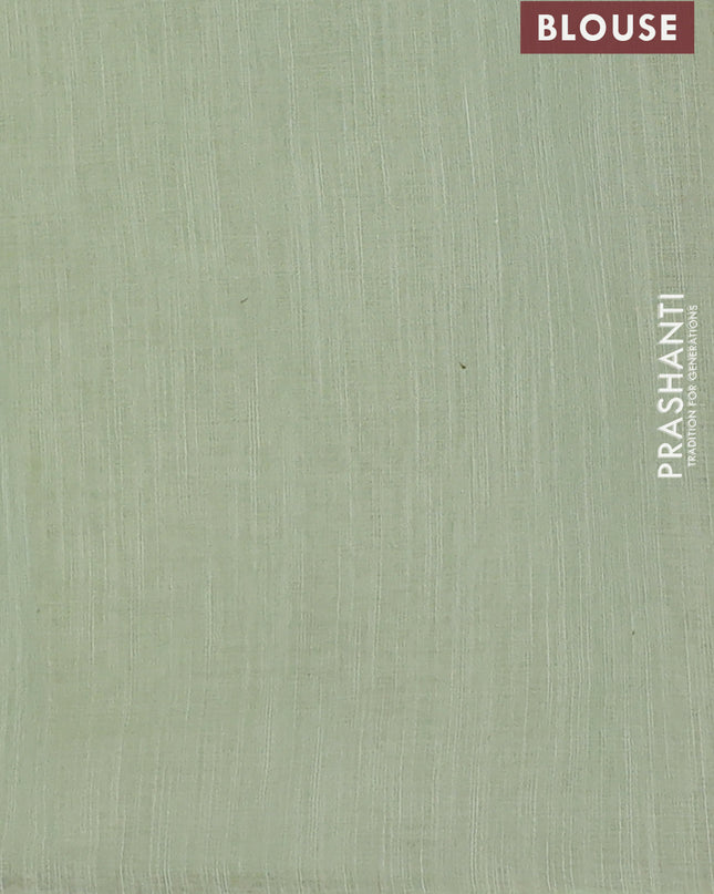 Linen cotton saree pista green with embroidery buttas and embroidered border