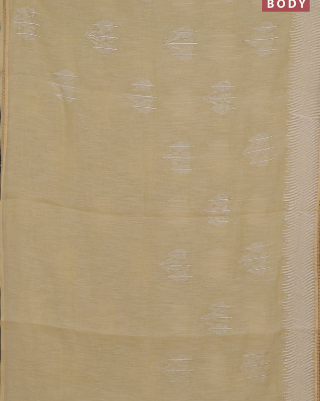Linen cotton saree pale yellow with embroidery buttas and embroidered border