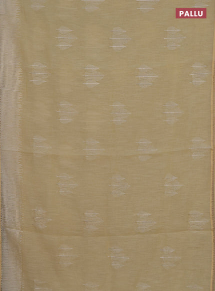 Linen cotton saree pale yellow with embroidery buttas and embroidered border