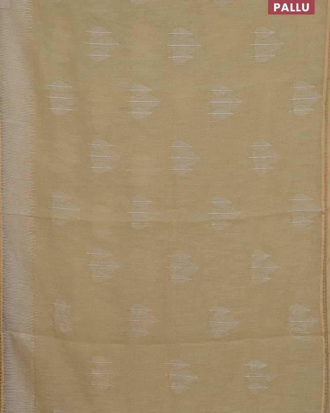Linen cotton saree pale yellow with embroidery buttas and embroidered border