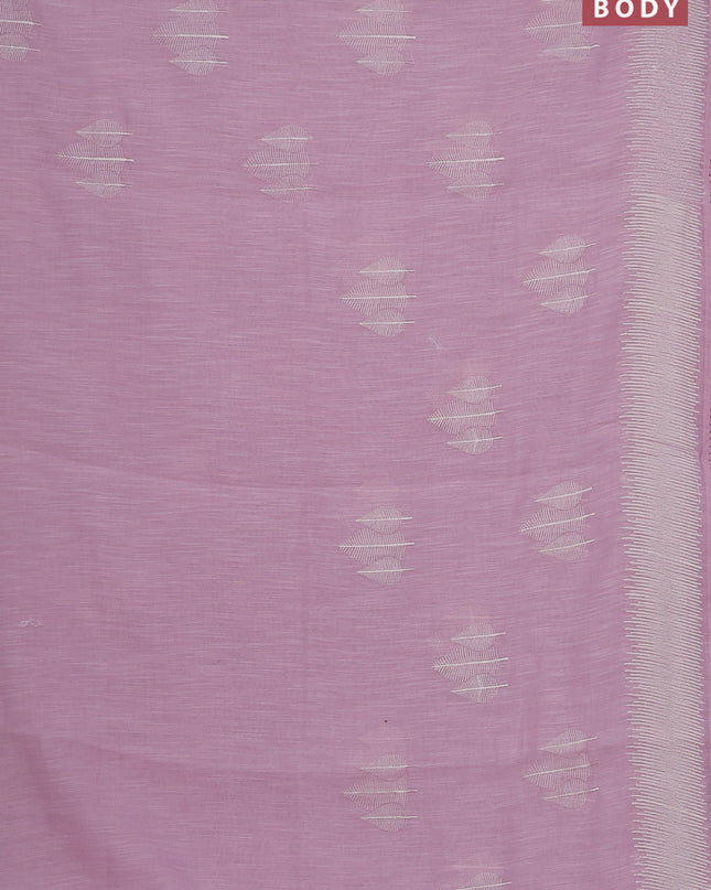 Linen cotton saree light pink with embroidery buttas and embroidered border