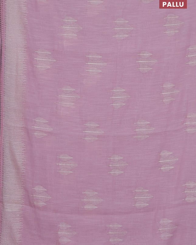 Linen cotton saree light pink with embroidery buttas and embroidered border