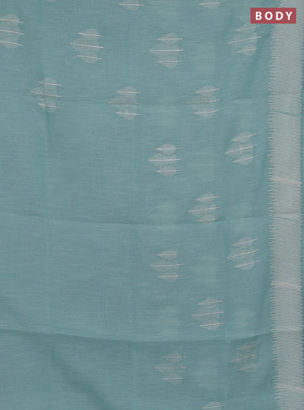 Linen cotton saree teal shade with embroidery buttas and embroidered border