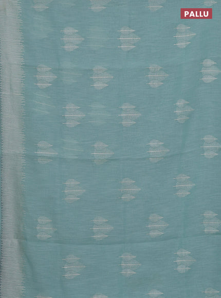 Linen cotton saree teal shade with embroidery buttas and embroidered border