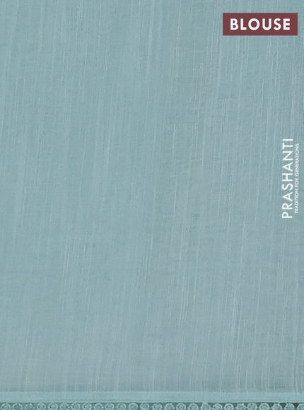 Linen cotton saree teal shade with embroidery buttas and embroidered border