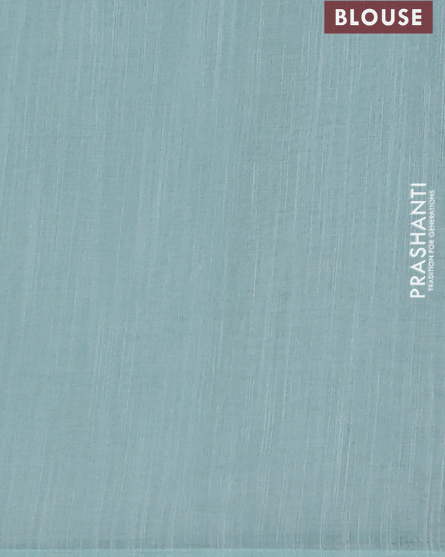 Linen cotton saree teal shade with embroidery buttas and embroidered border