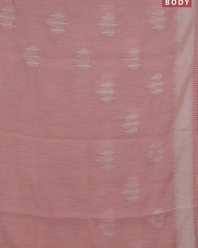 Linen cotton saree peach shade with embroidery buttas and embroidered border