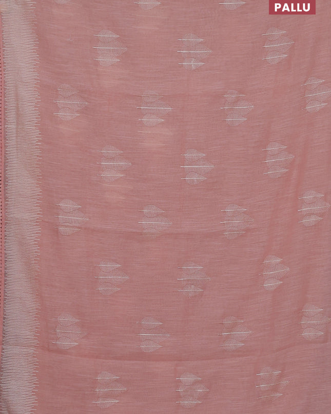 Linen cotton saree peach shade with embroidery buttas and embroidered border