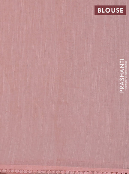 Linen cotton saree peach shade with embroidery buttas and embroidered border