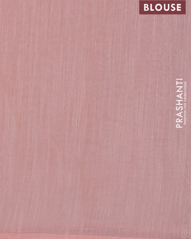 Linen cotton saree peach shade with embroidery buttas and embroidered border