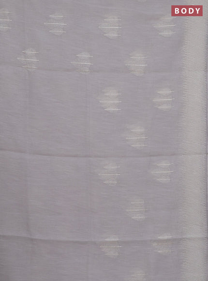 Linen cotton saree grey with embroidery buttas and embroidered border
