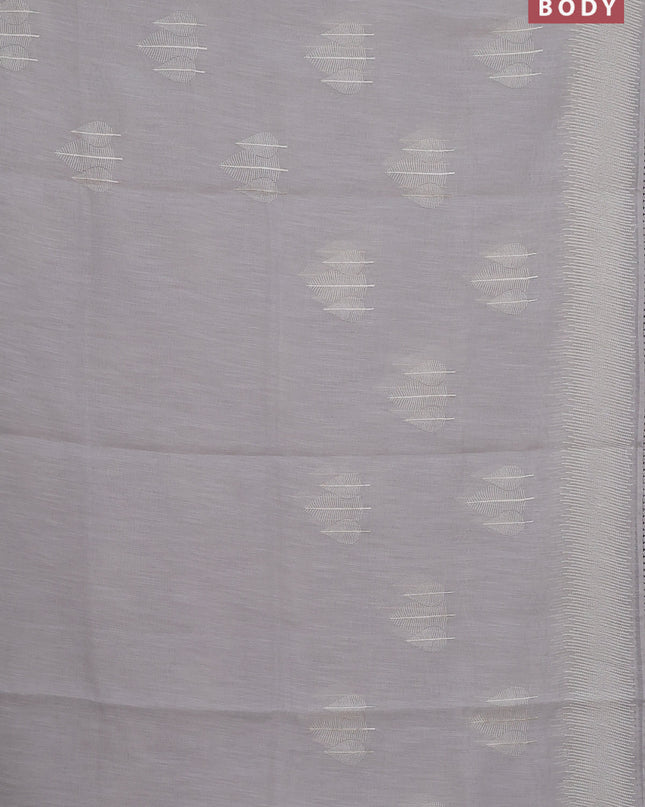 Linen cotton saree grey with embroidery buttas and embroidered border