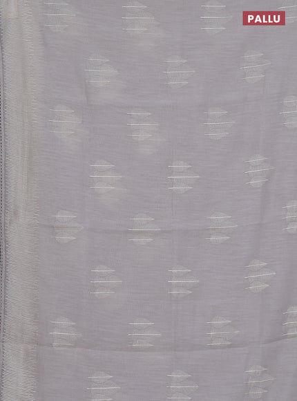 Linen cotton saree grey with embroidery buttas and embroidered border