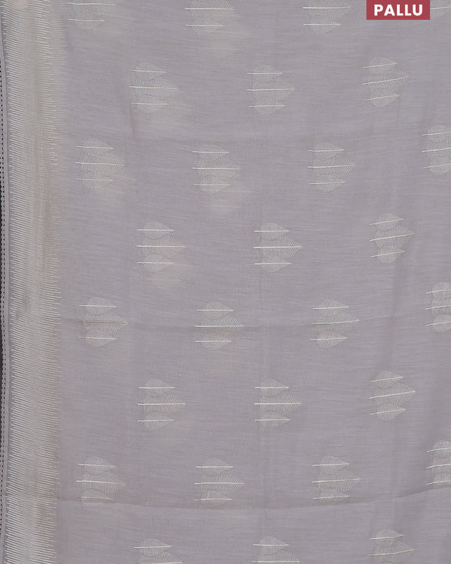 Linen cotton saree grey with embroidery buttas and embroidered border