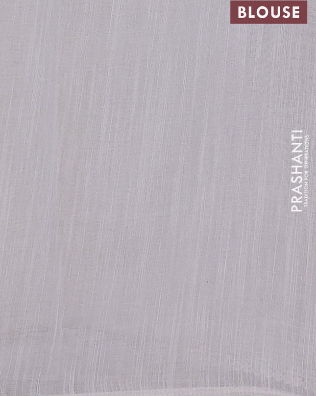 Linen cotton saree grey with embroidery buttas and embroidered border