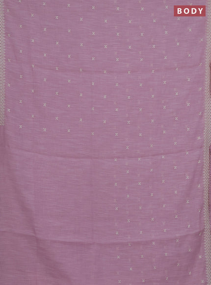 Linen cotton saree lavender with embroidery buttas and embroidered border