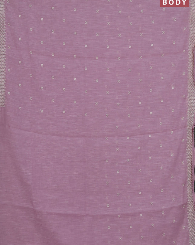 Linen cotton saree lavender with embroidery buttas and embroidered border