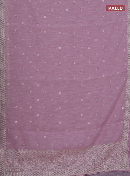 Linen cotton saree lavender with embroidery buttas and embroidered border
