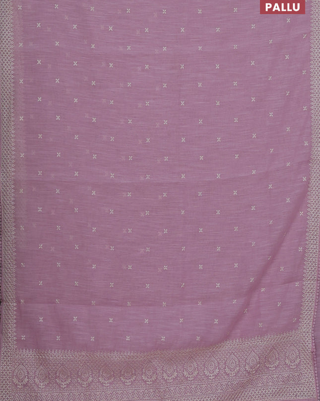 Linen cotton saree lavender with embroidery buttas and embroidered border