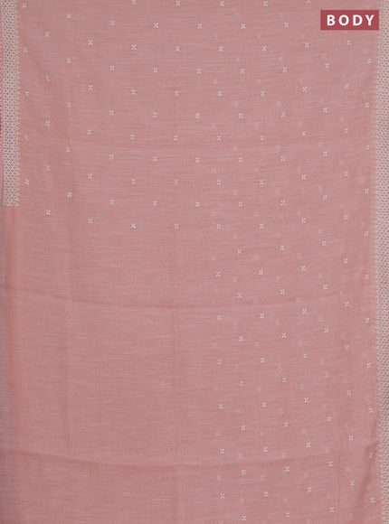 Linen cotton saree peach pink with embroidery buttas and embroidered border