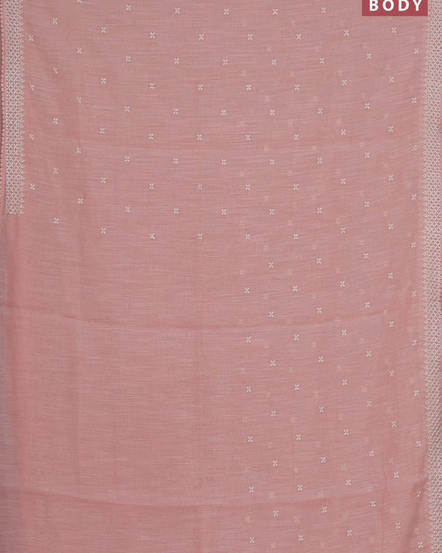 Linen cotton saree peach pink with embroidery buttas and embroidered border