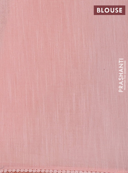 Linen cotton saree peach pink with embroidery buttas and embroidered border