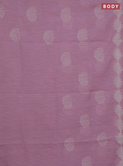 Linen cotton saree light pink with embroidery buttas and embroidered border