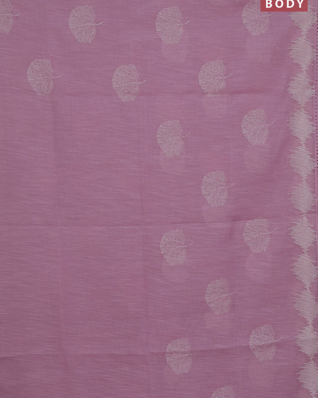 Linen cotton saree light pink with embroidery buttas and embroidered border