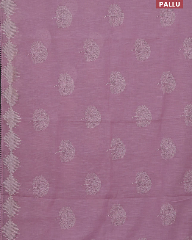 Linen cotton saree light pink with embroidery buttas and embroidered border