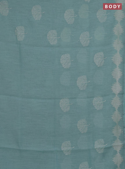 Linen cotton saree pastel blue with embroidery buttas and embroidered border