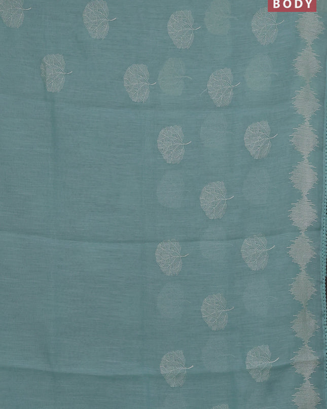 Linen cotton saree pastel blue with embroidery buttas and embroidered border