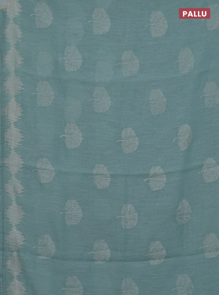 Linen cotton saree pastel blue with embroidery buttas and embroidered border