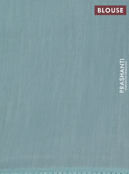 Linen cotton saree pastel blue with embroidery buttas and embroidered border
