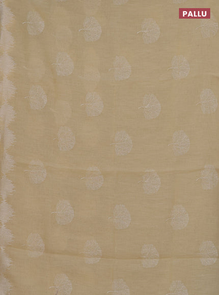 Linen cotton saree pale yellow with embroidery buttas and embroidered border