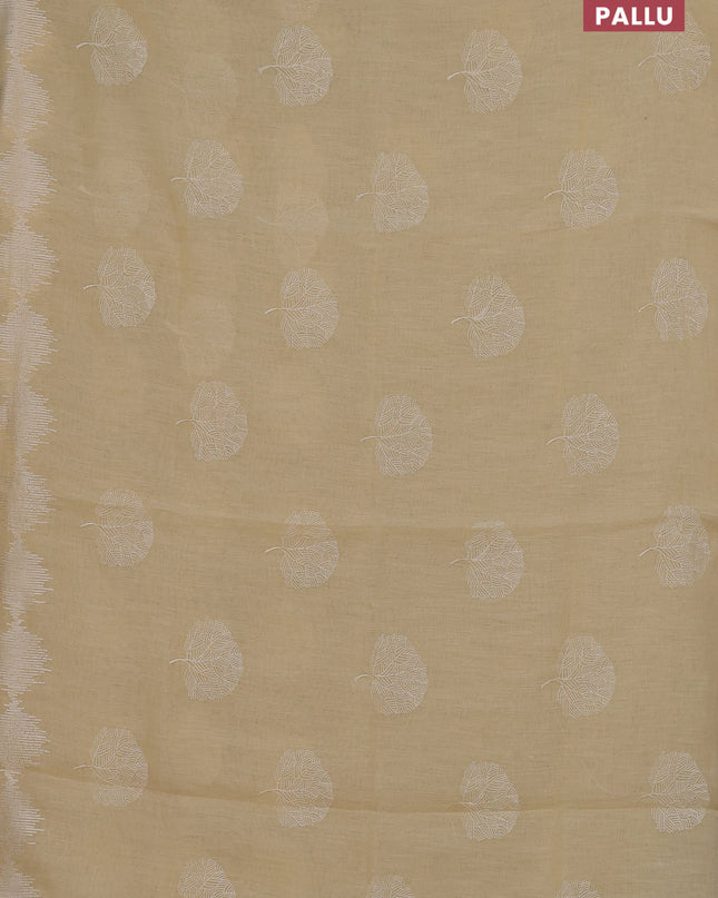 Linen cotton saree pale yellow with embroidery buttas and embroidered border