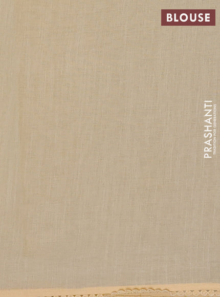 Linen cotton saree pale yellow with embroidery buttas and embroidered border