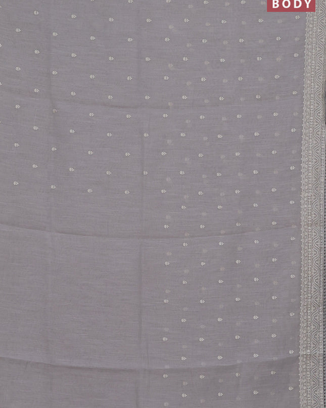 Linen cotton saree pastel grey with embroidery buttas and embroidered border