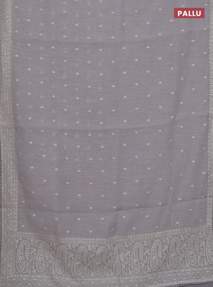 Linen cotton saree pastel grey with embroidery buttas and embroidered border
