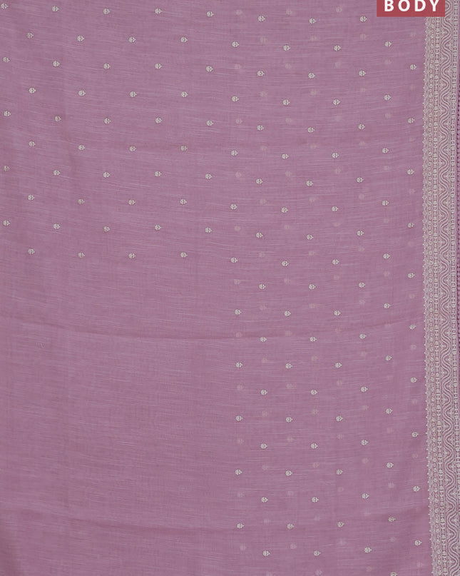 Linen cotton saree light pink with embroidery buttas and embroidered border