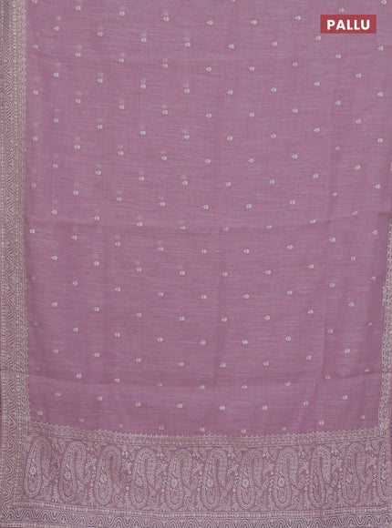 Linen cotton saree light pink with embroidery buttas and embroidered border