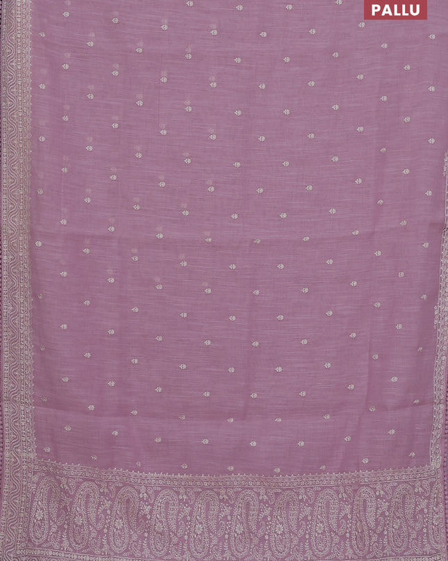 Linen cotton saree light pink with embroidery buttas and embroidered border