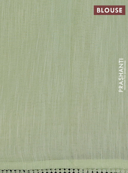 Linen cotton saree pista green with embroidery buttas and embroidered border
