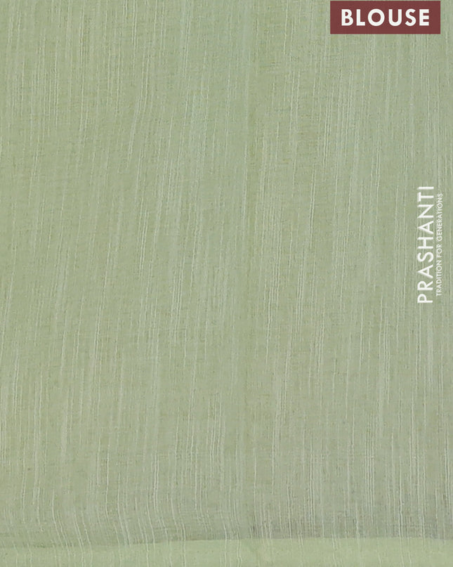 Linen cotton saree pista green with embroidery buttas and embroidered border