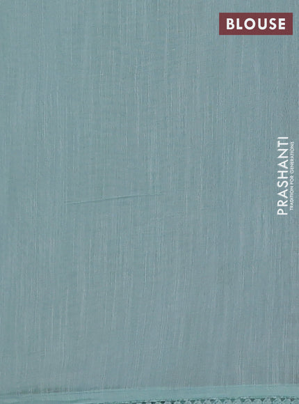 Linen cotton saree teal shade with embroidery buttas and embroidered border