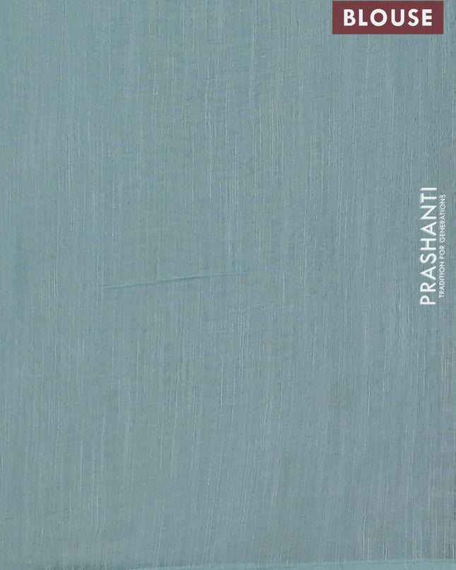 Linen cotton saree teal shade with embroidery buttas and embroidered border