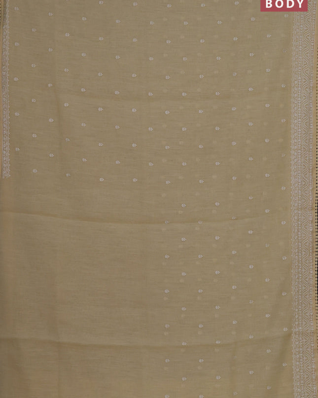 Linen cotton saree pale yellow with embroidery buttas and embroidered border