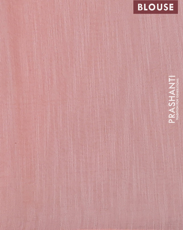 Linen cotton saree peach shade with embroidery buttas and embroidered border