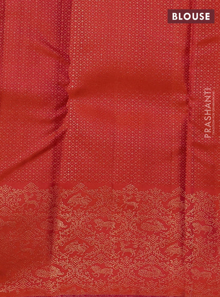 Pure kanchipuram silk saree violet and orange with allover zari woven brocade weaves and rich zari woven border