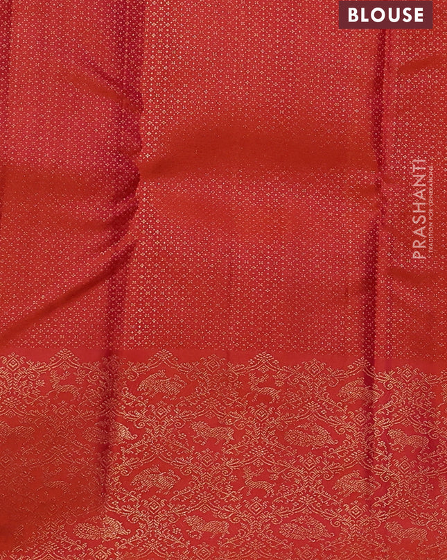 Pure kanchipuram silk saree violet and orange with allover zari woven brocade weaves and rich zari woven border