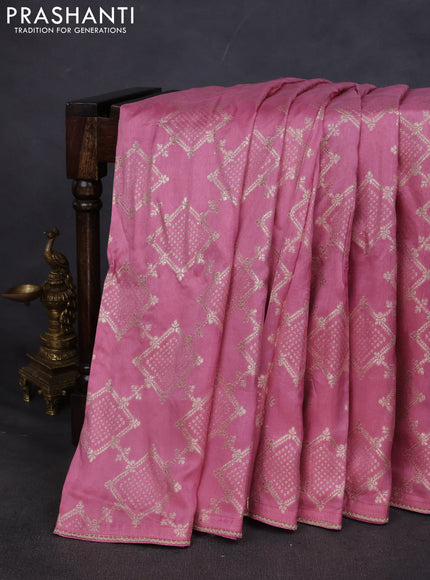 Munga tussar silk saree light pink with allover zari woven brocade weaves and gottapatti work readymade blouse